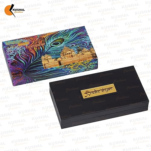 Image of 24K Gold Plated Religious Frame Photo Frame with Charan Paduka Return Gifts for Home Puja Office (RADHA KRISHANA)