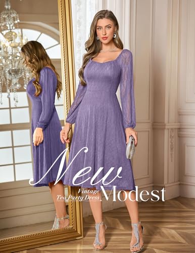 Bbonlinedress Women Lace Cocktail Dress Formal Vintage Fall Wedding Guest Long Sleeve Mother of The Bride Midi Dress2