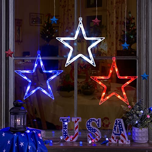Lolstar 4Th Of July Decorations, 3 Pack Red White Blue Window Lights With Suction Cup, Battery Operated And Timer Function Indoor Star Window Lights For Fourth Of July, Memorial Day, Patriotic Decor #TOP3