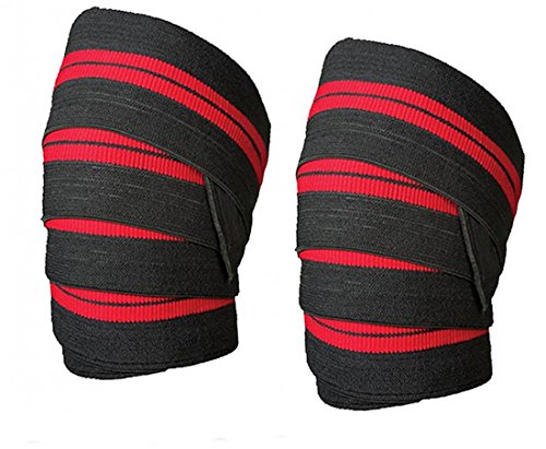 Gymforward 198,1 cm support de genou Wraps haltérophilie Genouillères élastique en nylon Bandage de musculation Sangles, 1 paire, Red