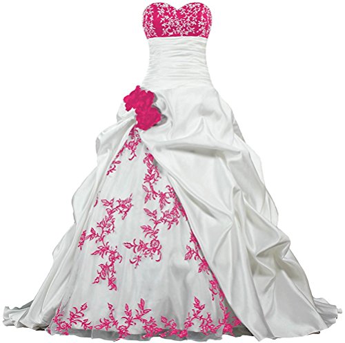 APXPF Femme Broderie Bustier Robe plissée de mariée en Satin pour la mariée 18 Plus Blanc et Rose