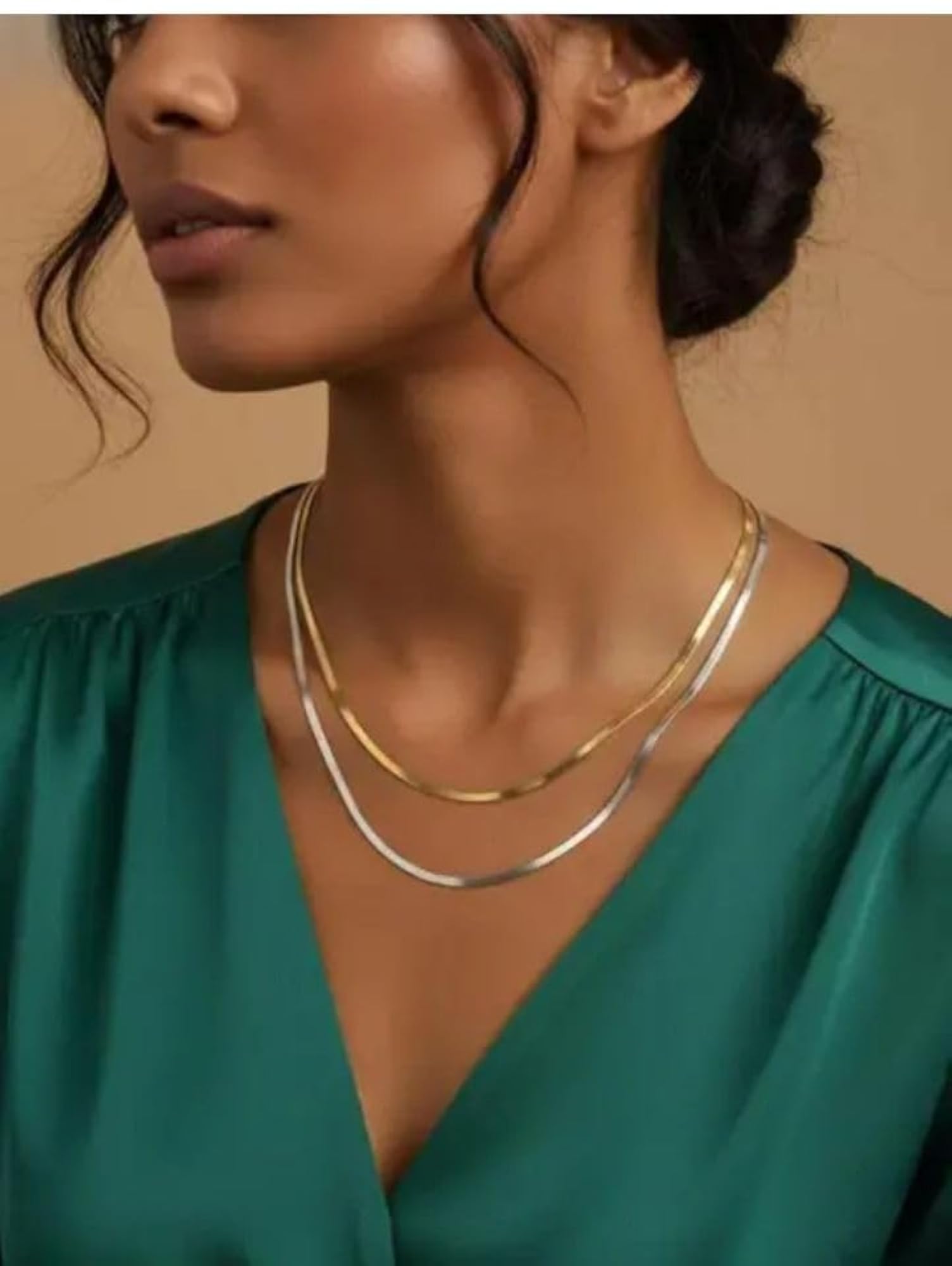 Gold and Silver Herringbone Snake Chain Necklace for Men