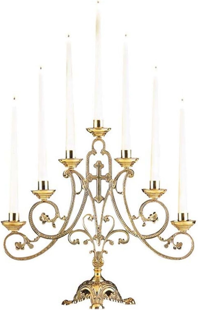 Ave Maria Candelabra Candles Holder Stand Decoration for Dinning Table Mantel Decoration or Home Altar or Church Service, 14.5 Inch Height