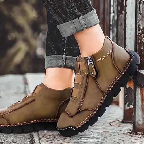 Matufit Shoes for Men, Men's Genuine Leather Waterproof Non-Slip Fashion Able Orthopedic Shoes, Zip Slip-On Flats4