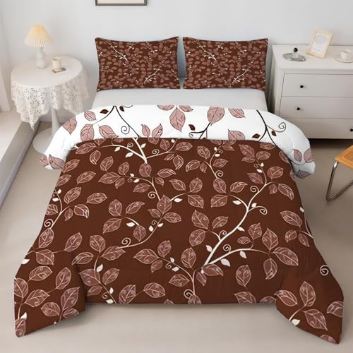 SYHIEGO Edredón individual reversible de hojas sin funda, edredón de ramas de flores para todas las estaciones, edredón con 1 funda de almohada, edredón de microfibra lavable, tamaño individual, 135 x
