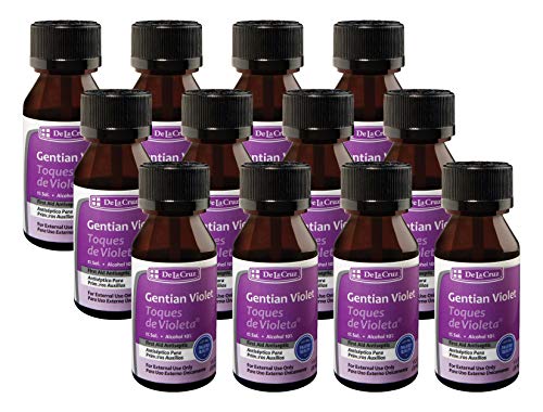 De La Cruz 1% Gentian Violet First Aid Antiseptic Liquid, Made in USA 1 FL. OZ. (12 Bottles)