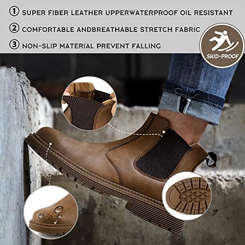 CJSPORX Men's Steel Toe Work Boots Anti-Skid Safety Shoes Leather Waterproof Work Shoes4