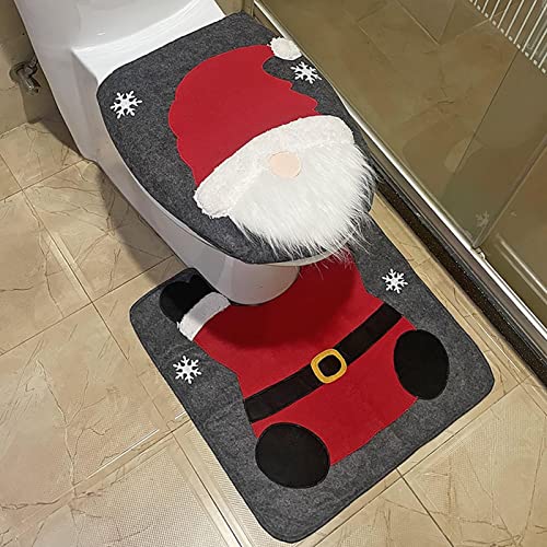 Weihnachts-Toilettensitzbezug, Toilettensitzbezug und Teppich-Set, Badezimmer-Toilettensitze, Weihnachtsthema, Weihnachtsmotiv, Toilettendeckelbezüge für Badezimmerdekorationen – Bild 4