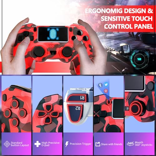 Dliaonew Wireless Controller for PS4, 2 Pack Remote Control Compatible with Playstation 4/Slim/Pro with Dual Vibration/Audio/Six-axis Motion Sensor/Game Joystick - Camo Red + Camo Green - Thumbnail 6