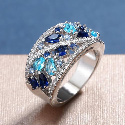 Delicate Trendy Blue Cubic Zirconia Ring for Women Luxury Party Accessories