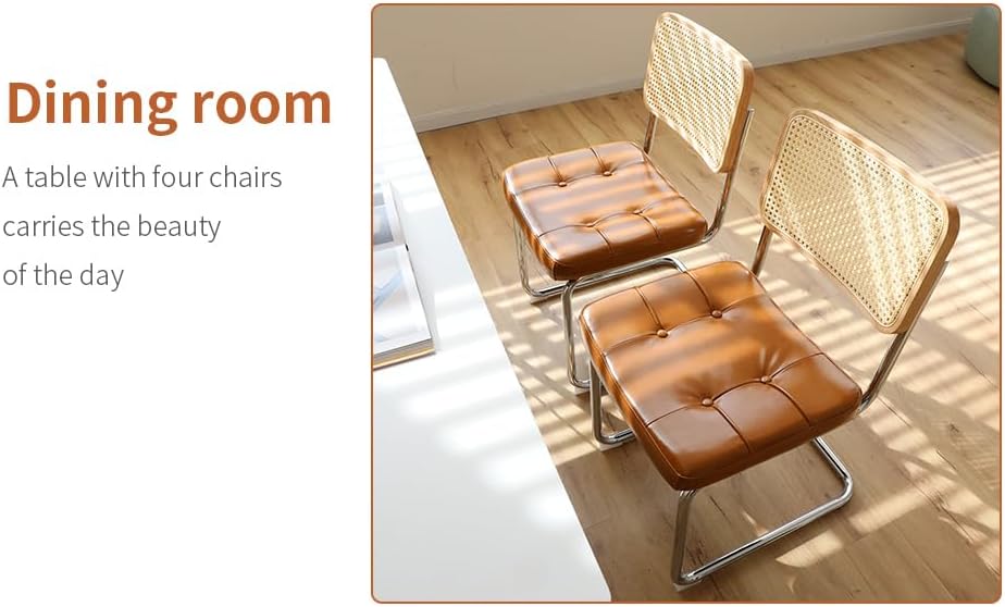 Miniatura 2 de Juego de 2 sillas de comedor, diseño moderno de mediados de siglo con patas cromadas de ratán de terciopelo tapizado para comedor, sala de estar,