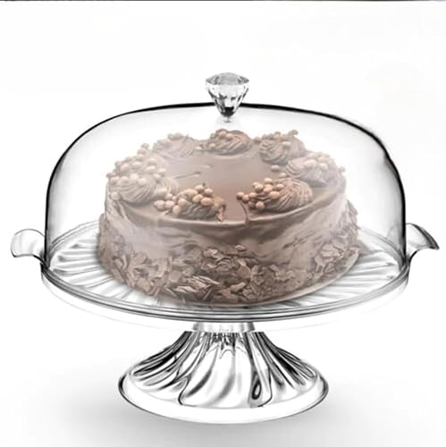 Aspect Cake Stand with Dome Lid, Eye Catching Crystal Design, Fixed Base, Clear Glass Display Stand for Cakes, Cupcakes & Desserts, Elegant Serving Stand for Kitchen & Parties (With Stand) - Cosy Home Interiors Aspect Cake Stand with Dome Lid, Eye Catching Crystal Design, Fixed Base, Clear Glass Display Stand for Cakes, Cupcakes & Desserts, Elegant Serving Stand for Kitchen & Parties (With Stand)