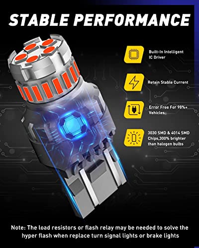 Image of AUTOONE 7440 7443 LED Strobe Brake Light Bulb Red,3000LM Flashing Strobe Blinking LED Tail Light Bulbs for T20 W21W 7441 7444 7443R, 700% Brighter Plug and Play Stop Bulbs, Pack of 2