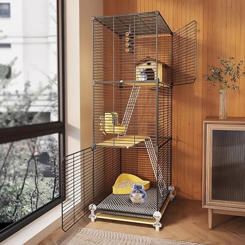 Cage écureuil et furet multicouche en métal à roulettes 37x37x113 cm