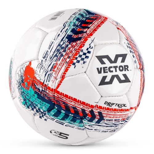 Image of Vector X Drift KICK 32 Panels Hand Stitched Football|Rubberized Outer Core with Glossy Finish Training Ball|Match|Sports|Playing|Practice for Adult, Men & Boys Size 5 (White)