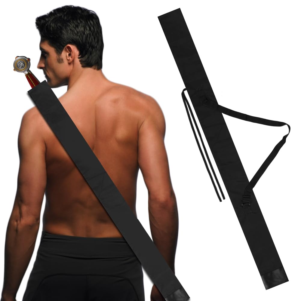 HOBBIESAY 2PCS Sword Bag 55.12 x 4.72in Large Swords Carrying Bag with Adjustable Back Strap Samurai Swords Storage Case Katana Bokken Bags Black Sword Sheath for Samurai Cosplay Halloween Party