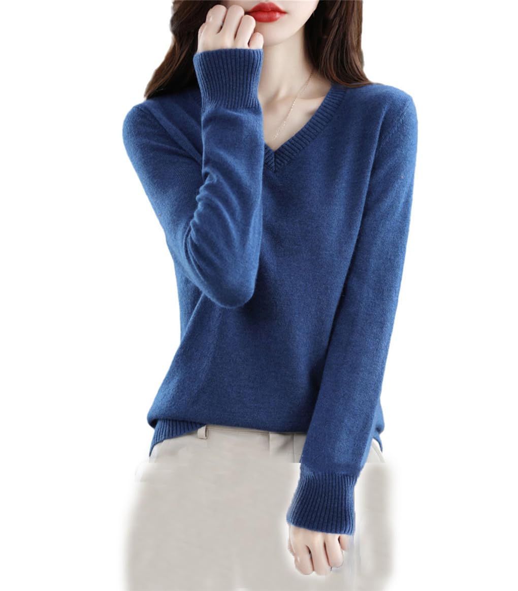 Maglione da Donna in Cashmere Maglioni Lavorati A Maglia da Donna Maglione Pullover Caldo con Scollo A V Invernale in Lana Solida