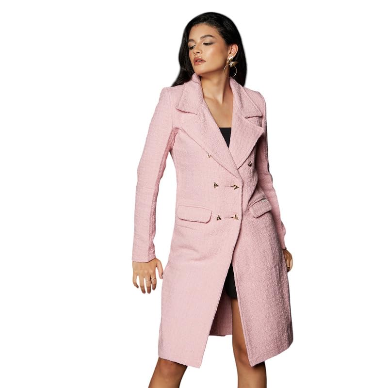 Image of PINACOLADA Women's Double-Breasted Fleece Long Coat for Casual Wear | Lapel Collar | Long Sleeve | Button Closure | Coat Crafted with Comfort Fit for Everyday Wear