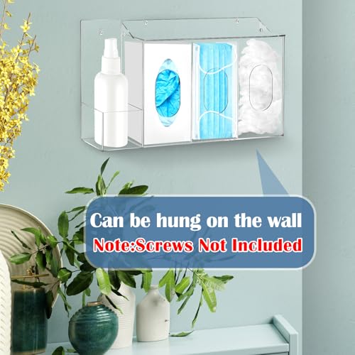 Image of CroBlissful 4 Compartment Hygiene Dispenser Station Wall Floating Glove Holder with Wall Mount Tissue Box Holder Use in Office Hospital for Face Masks, Gloves, Hand Sanitizer Medical Supplies