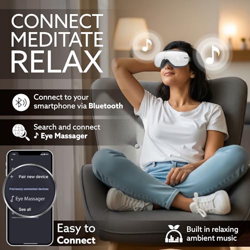 Image of AGARO Supreme Eye Massager with Lukewarm Heat, Relax, Reduce Eye Strain, Relief from Stress, Air Compression Massage, 180 Foldable, 5 Modes, Bluetooth Music, Improves Sleep