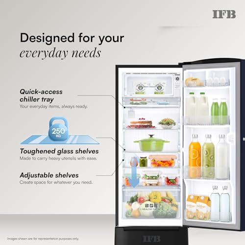 Image of IFB 197L 5 Star Advanced Inverter Direct-Cool Single Door Refrigerator with 30 Hrs Cooling Retention, Big Vegetable Box, 4 Year Super Warranty & Base Stand (2026,IFBDC-223EYBNED,Divine Bliss Blue)