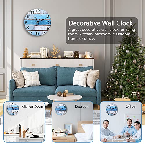 10 Inch Wall Clock Vintage, Silent Wall Clocks Battery Operated, Blue Beach Themed, Non-Ticking, Wooden Retro Rustic Farmhouse Wall Clock For Living Room Decor, Bedroom, Kitchen, Home & Office #TOP6