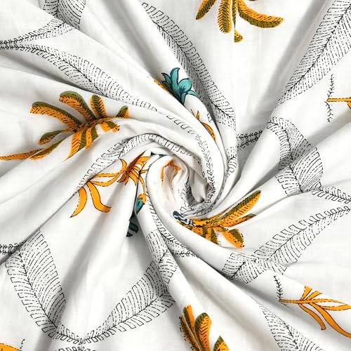 Image of BLOCKS OF INDIA Hand Block Printed Cotton Single Size Reversible Malmal Dohar for Summer (Yellow Tree)