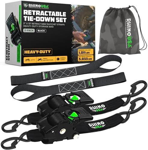 Rhino USA Rhino USA Retractable Ratchet Straps (2-Pack) - 2 Inch x 10 Feet (3,033lb Break...