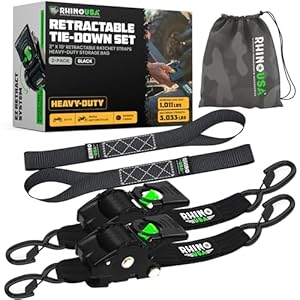 Rhino USA Heavy-Duty Retractable Ratchet Straps 2-Pack