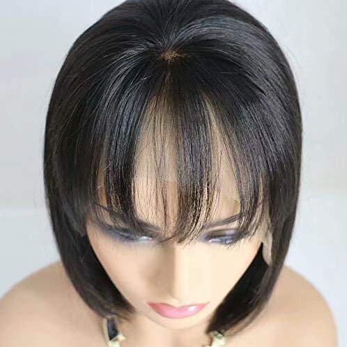 13X4 Lace Front Wig 150% Density Air Bangs Natural Color Short Bob Wigs Brazilian 100% Human Hair For Women (8 Inch, natural color)