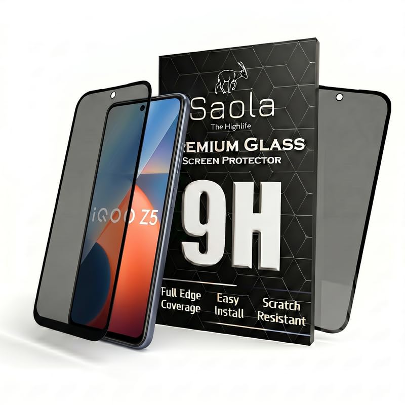 Image of Saola Ultra Privacy Tempered Glass For Iqoo Z5 5G (PACK OF 1) with Free Installation Kit. Full screen Coverage. Free Replacement If Received Damaged - 6.67 inch