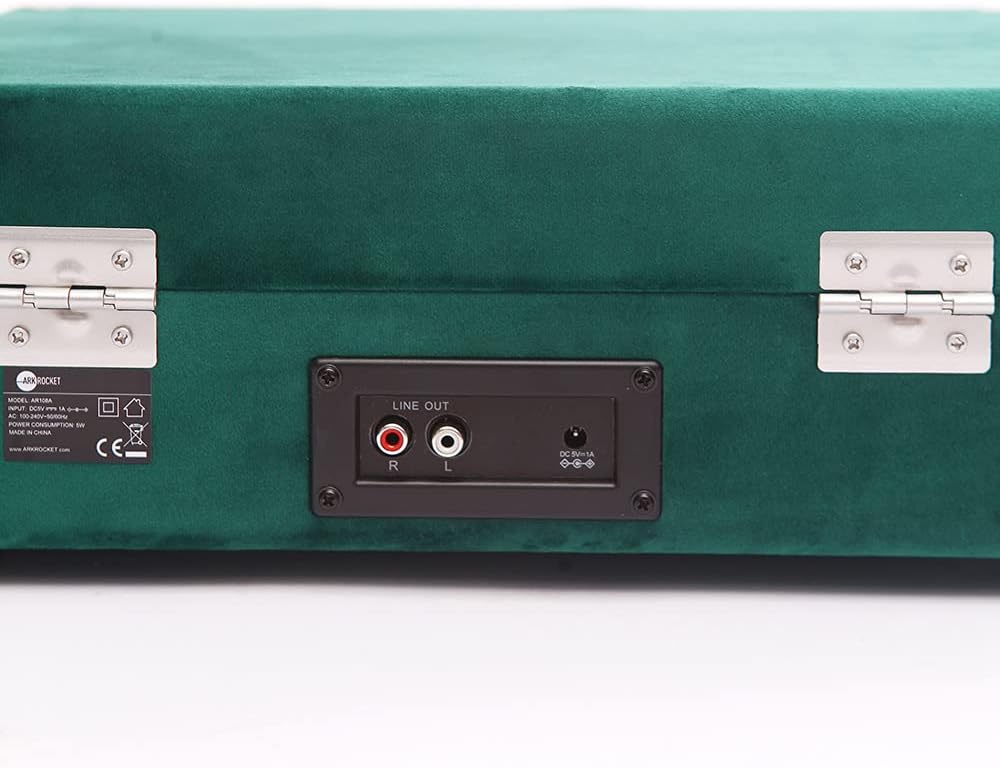 Arkrocket Curiosity Bluetooth Turntable Retro Suitcase 3-Speed Record Player with Built-in Speakers (Dark Green Velvet)