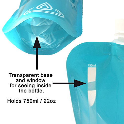 HydraMate Faltbare Trinkflasche 750ml Wiederverwendbare Faltbare Wasserflasche. Zusammenklappbare, Leichte, Flexible, Rollbare, BPA FREIE. Wasserbeutel Nachfüllbar Mit Karabinerhaken. Aqua
