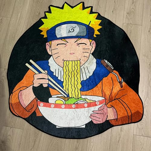 Crown Anime Ramen Boy Rug Cartoon Character Round Area Rug Soft Non-Slip Floor Mat for Kids Bedroom 94x100cm