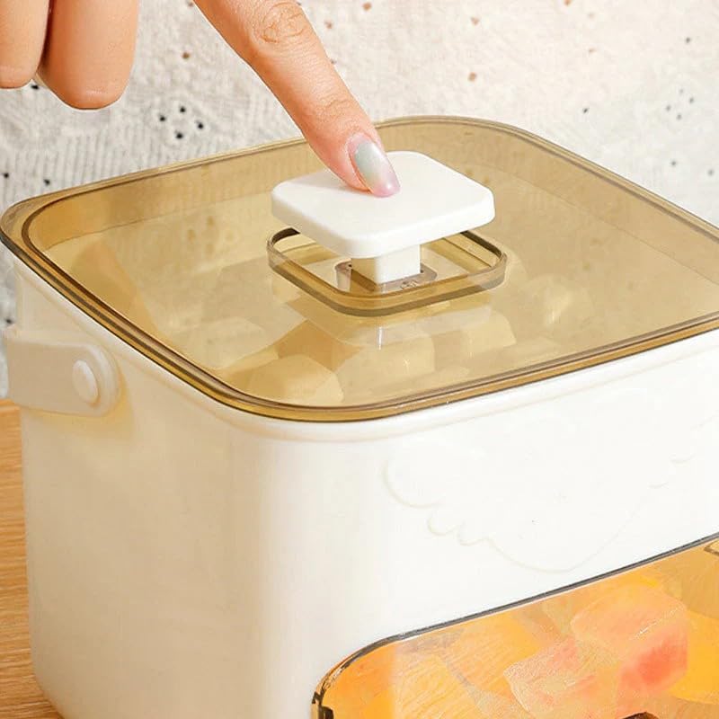 One-Press Ice Cube Maker with Storage Bin, Mini Press-Type Ice Maker 48-Grid Double Layer, Pull-Out Ice Drawer with Portable Handle for Personal Use in Whiskey, Cocktail, Coffee and DIY (White)