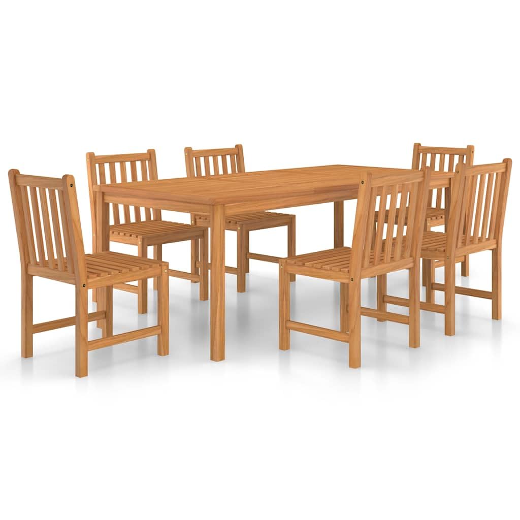 Set di 7 mobili da giardino in teak, 200 x 100 cm, con 6 sedie, in legno massiccio, robusto e resistente alle intemperie, design moderno, per terrazze, balconi, cucina, esterni