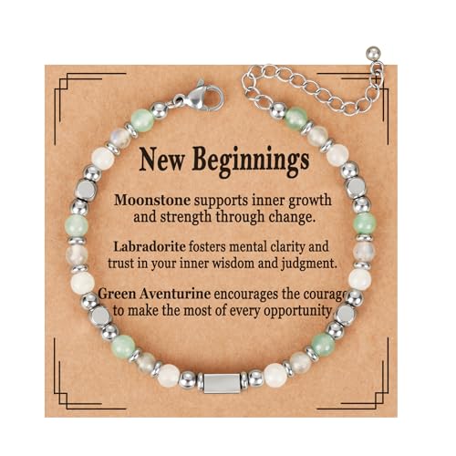 Image of Natural Healing Crystal Bracelet for Women, Triple Protection Anxiety Relief New Beginnings Good Luck Empath Protection Jewelry Gift for Friends Daughter Mom 6.5+1.8 Inches