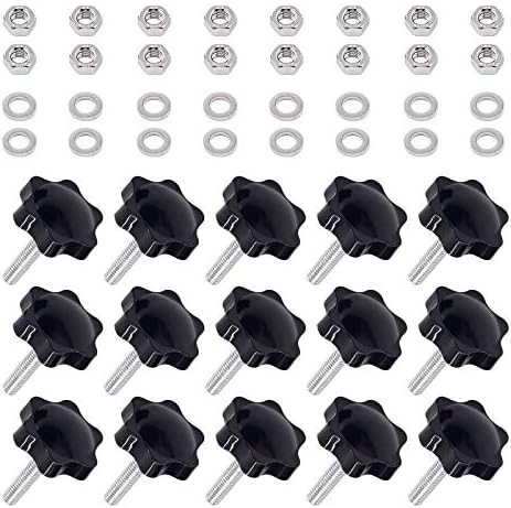 Swpeet 60Pcs M6 x 30 Hex Shaped Male Thread Metal Clamping Hand Star Knobs with 304 Stainless Steel Hex Nuts and Flat Washer Assortment Kit, Clamping Screw Plastic Clamping Knob (M6*30)
