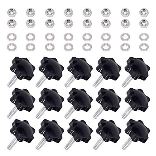 Swpeet 60Pcs M6 X 30 Hex Shaped Male Thread Metal Clamping Hand Star Knobs With 304 Stainless Steel Hex Nuts And Flat Washer Assortment Kit, Clamping Screw Plastic Clamping Knob (M6*30) #TOP16