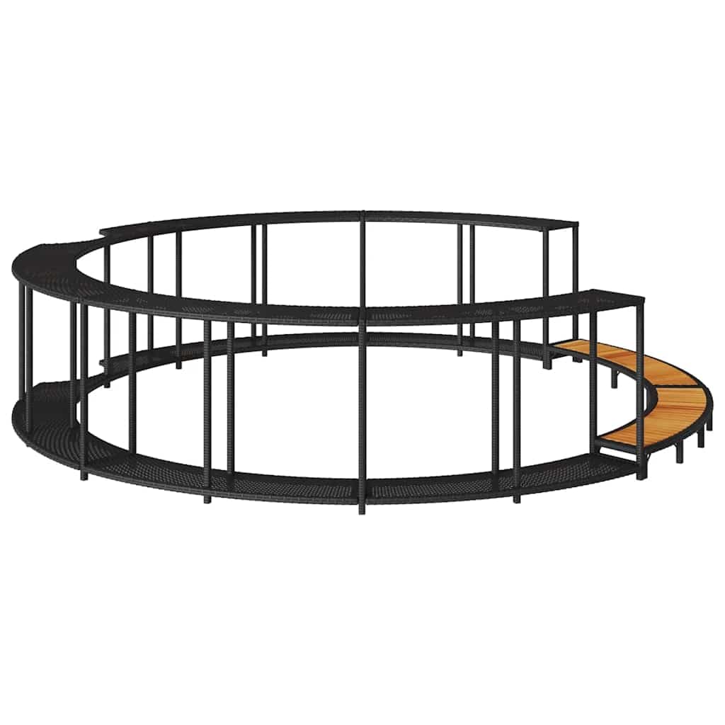 Ribete para bañera de hidromasaje con espacio de almacenamiento, color negro de ratán sintético y escalón de madera de acacia, apto para jacuzzis portátiles