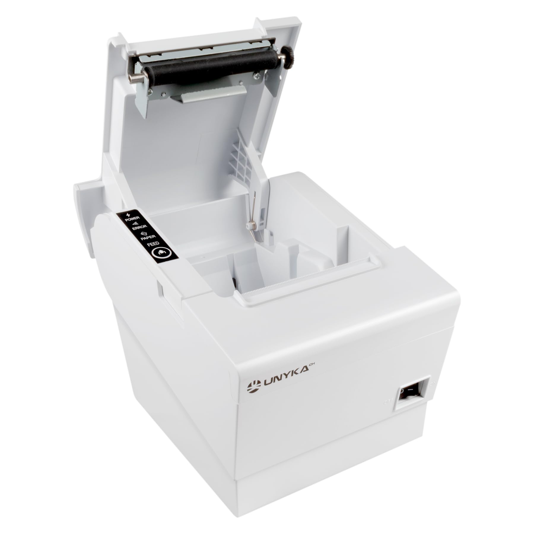 Unykach Stampante termica POS5 White con connessioni USB, RJ12, RJ11 e LAN e compatibile con Windows, JPOS, OPOS, Linux, Android e Mac