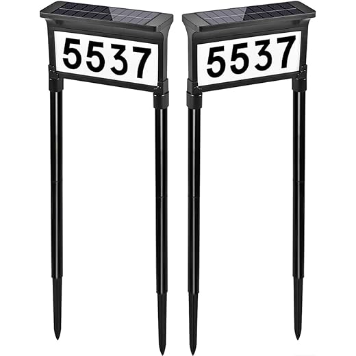 Lacasa Solar Address Signs for Yard, Dual-Sided Illumination Solar House Numbers for Outside, Waterproof Outdoor Solar Mailbox Number Plaque, 3-Color Modes, 1 Pack