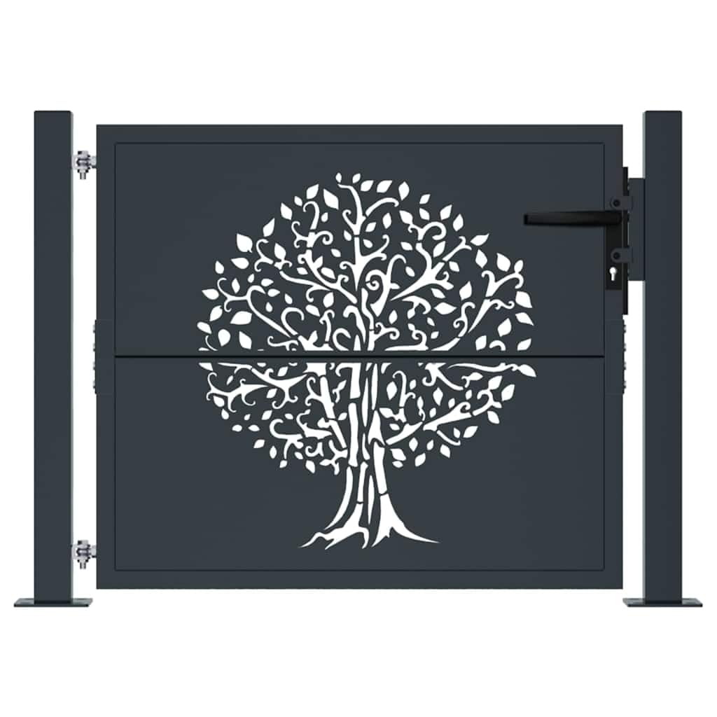 Portale Giardino Acciaio Antracite 100x75 cm Design Albero Taglio Laser