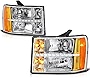 VIPMOTOZ Chrome Housing LED Strip DRL Headlight Headlamp Assembly For 2007-2013 GMC Sierra 1500 2500HD 3500HD Pickup Truck, Driver & Passenger Side