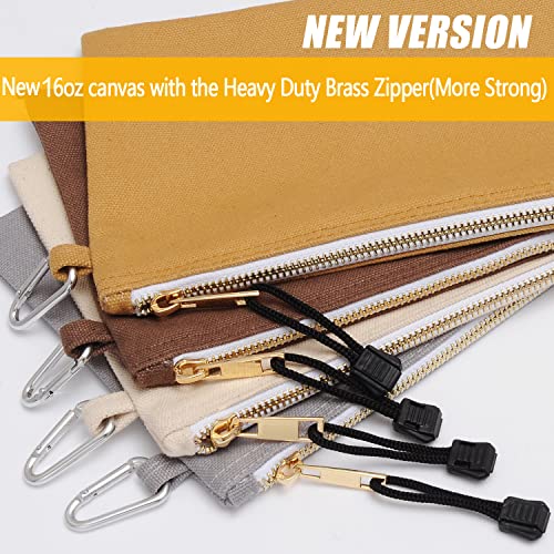 Funowlet Utility Bag, Canvas Zipper Tool Bags - Heavy Duty Tools Pouch With Carabiner, Multi-Purpose Storage Organizer Clip On Tote Pouches In White, Gray, Tan, Brown, 4 Pack #TOP1