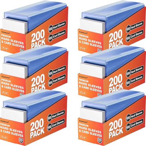 Image of 1200 Pack Card Sleeves Hard Plastic, Arjiekwei 3 inchX4 inch Baseball Cards Protectors Plastic, Premium Card Holder for Trading Sports Baseball Football Game Cards (600 Rigid + 600 Clear)