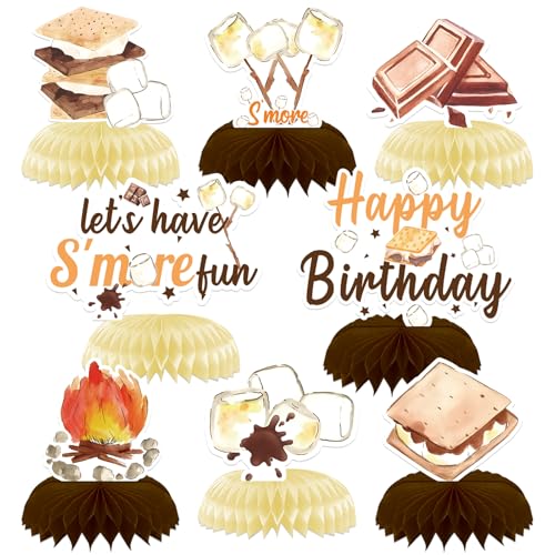 Centros de mesa de panal S'more para decoración de cumpleaños infantil de 8 piezas
