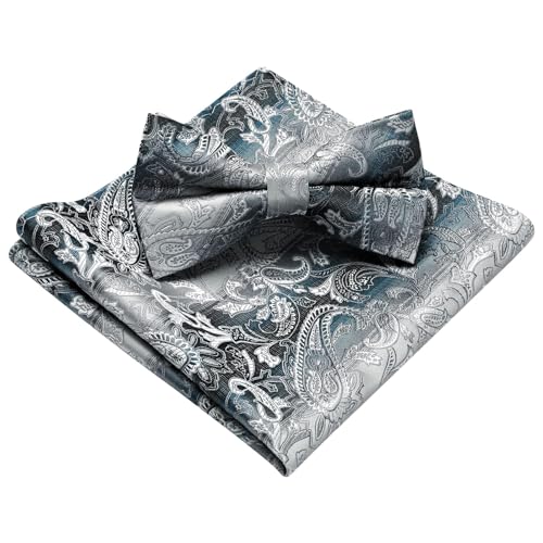 Image of HISDERN Bow Ties for Men Paisley Floral Pre-tied Bowtie Pocket Square Set Men's Formal Bow Ties Wedding Party
