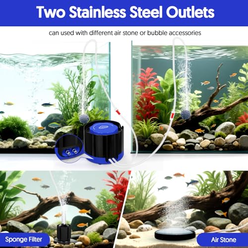 Image of QZQ Aquarium Air Pump, Quiet Fish Tank Air Pump with Dual Outlets, 3W /5W Powerful Adjustable Oxygen Pump with Accessories, Aquarium Bubbler Aerator for Fish Tank Up to 120 Gallon (5W)