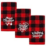 MCEAST 3 Pack Christmas Hand Towels Red and Black Buffalo Plaid Christmas Soft Washcloths Pure...